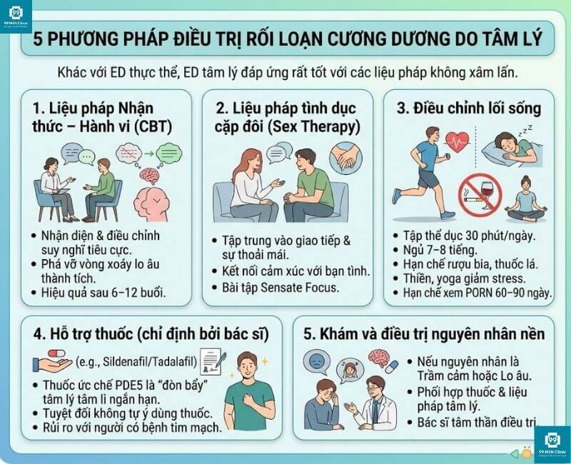 5 phương pháp điều trị rối loạn cương dương do tâm lý