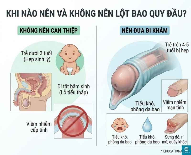 Khi nào bố mẹ nên và không nên lột bao quy đầu cho trẻ