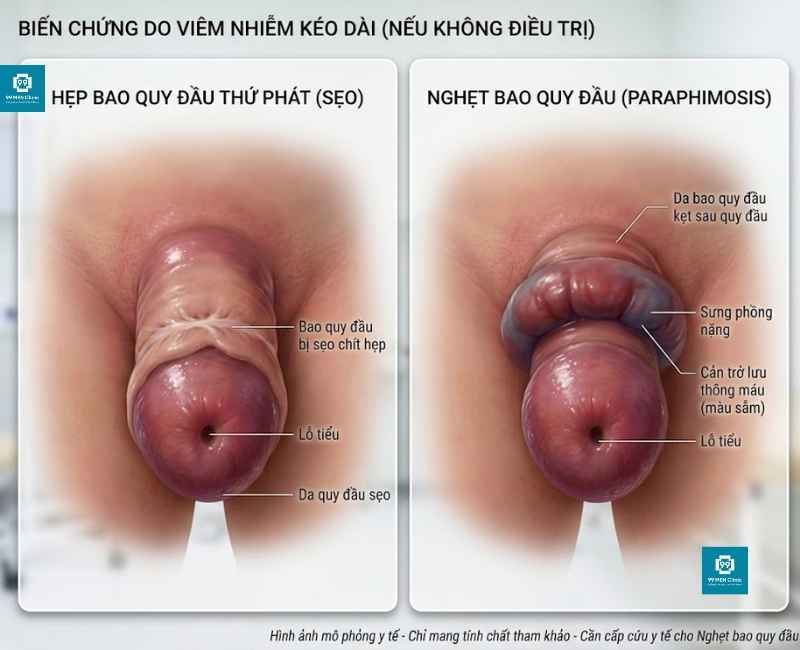 Hình ảnh viêm bao quy đầu ở trẻ nhỏ biến chứng