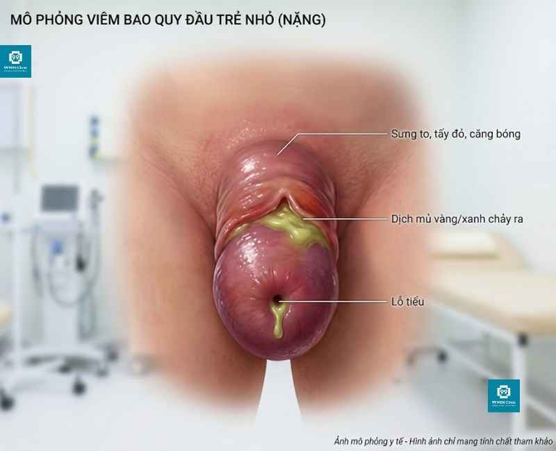 Hình ảnh viêm bao quy đầu ở trẻ nhỏ giai đoạn nặng
