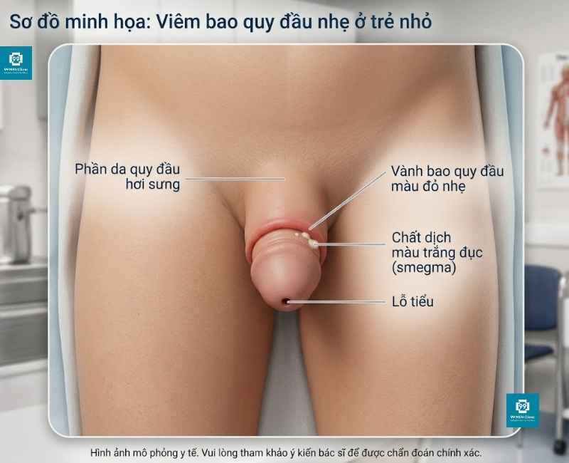 Hình ảnh viêm bao quy đầu ở trẻ nhỏ giai đoạn nhẹ