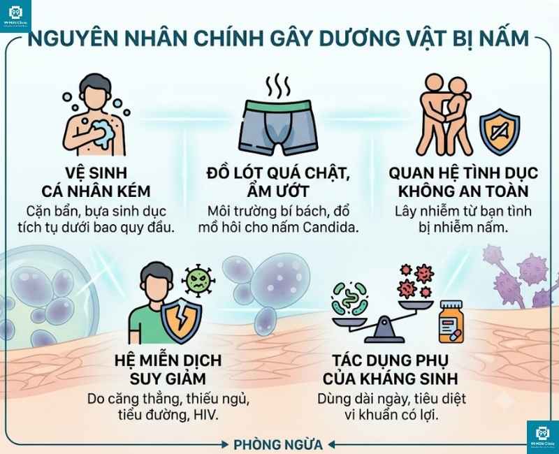 Nguyên nhân gây ra nấm dương vật ở nam giới