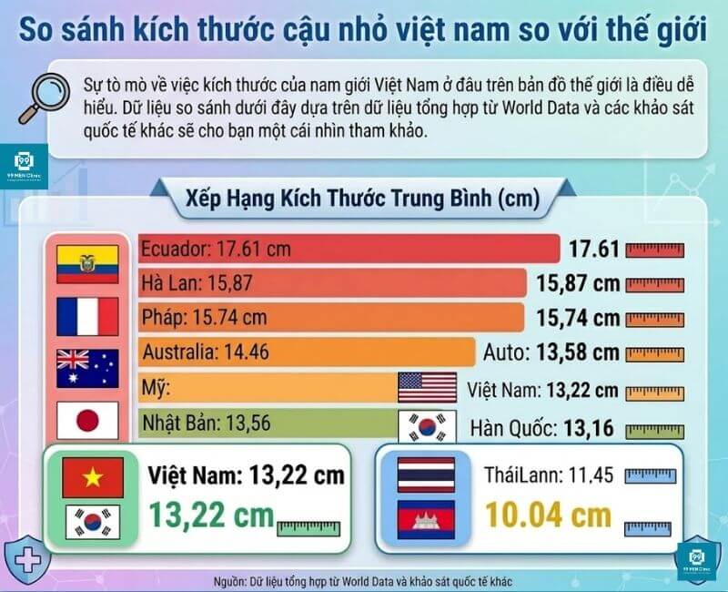 So sánh kích thước cậu nhỏ Việt Nam so với thế giới