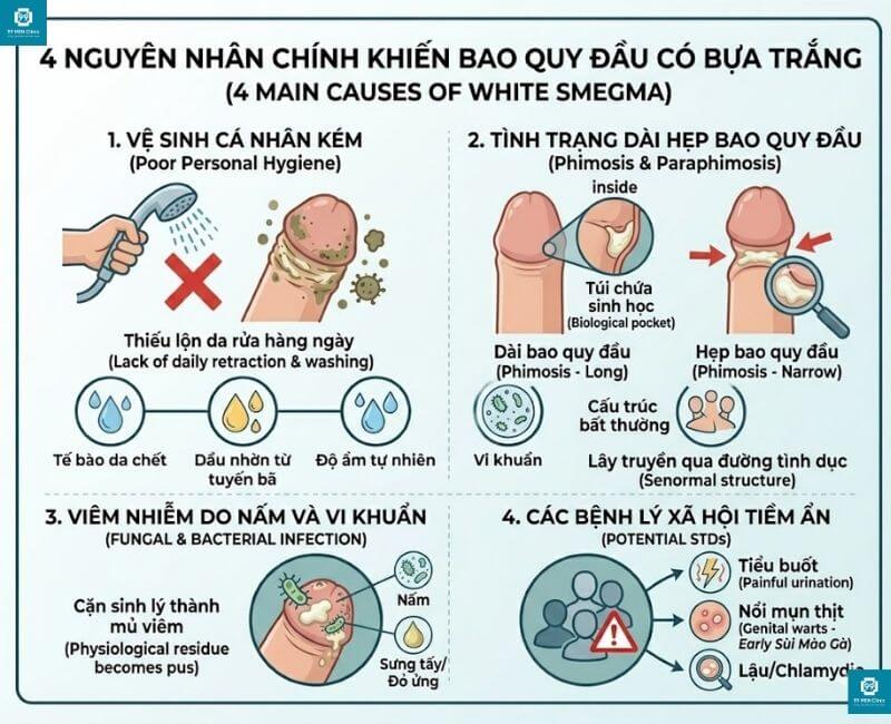 Nguyên nhân khiến bao quy đầu có bựa trắng