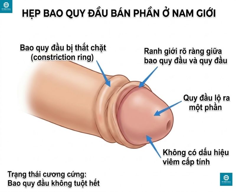 Hình ảnh hẹp bao quy đầu bán phần ở nam giới trưởng thành