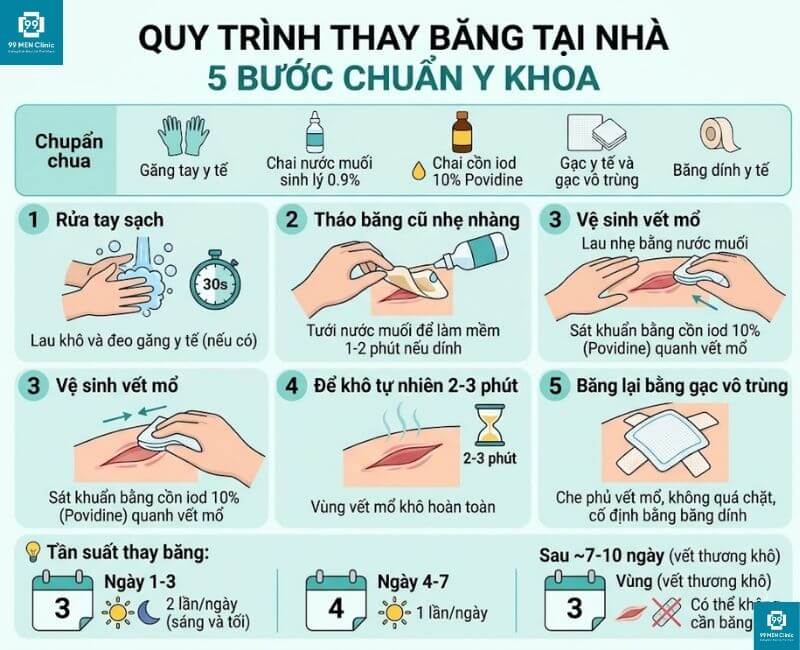 Quy trình thay băng 5 bước sau cắt bao quy đầu
