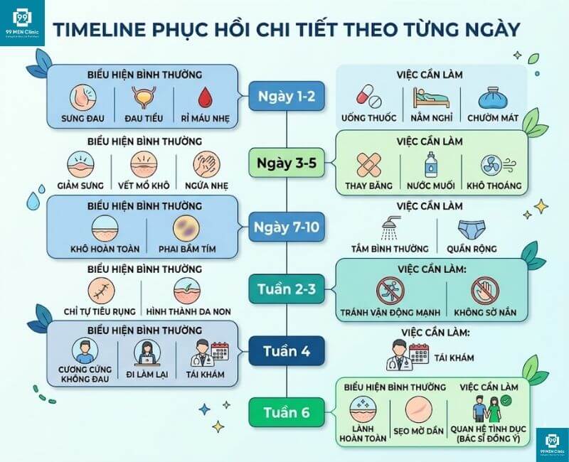 Timeline phục hồi sau cắt bao quy đầu theo từng ngày