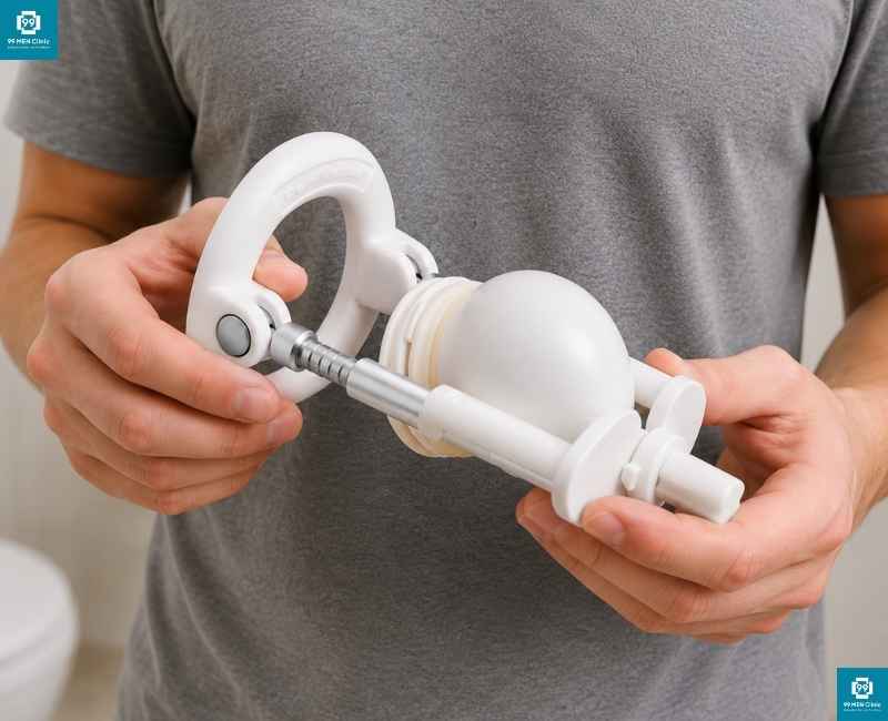 Nam giới sử dụng thiết bị kéo giãn cơ học