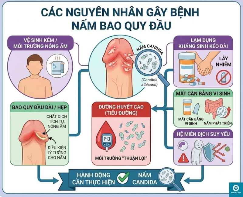 Nguyên nhân gây nấm bao quy đầu