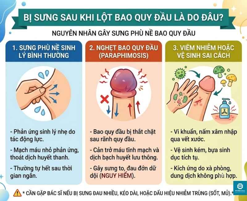 Bị sưng sau khi lột bao quy đầu là do đâu