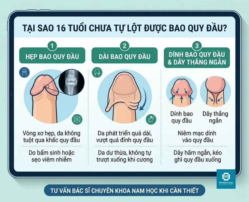 Nguyên nhân 16 tuổi chưa thể lột bao quy đầu