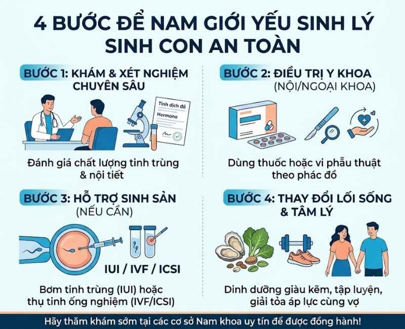Nam giới yếu sinh lý cần làm gì để sinh con an toàn