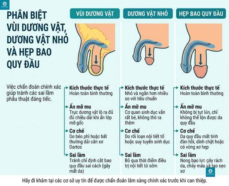 Phân biệt vùi dương vật với dương vật nhỏ